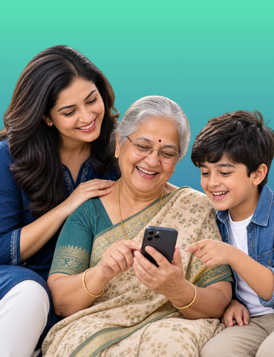 Multi-generational family sharing stories together